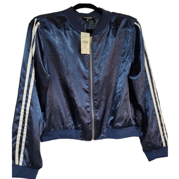 Fashion Nova Jackets & Blazers - Fashion Nova Navy Blue Satin Bomber Jacket Size XL